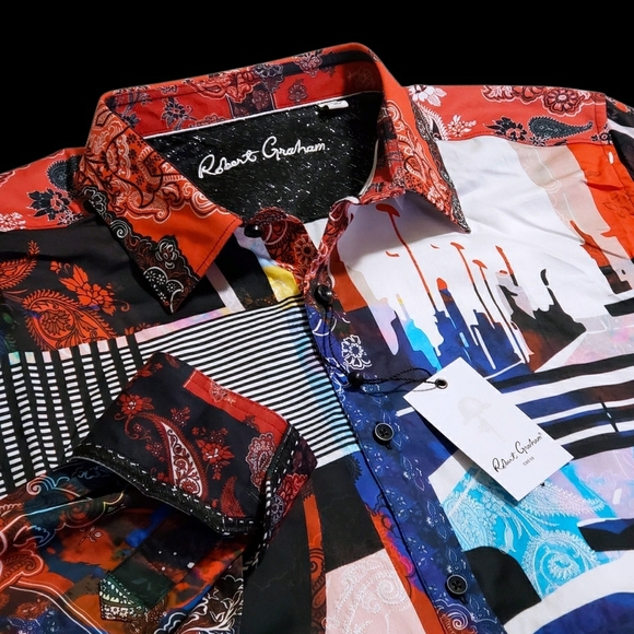 Robert Graham Vibrant Multicolor Artwork Button Down Sport Shirt - Picture 1 of 10